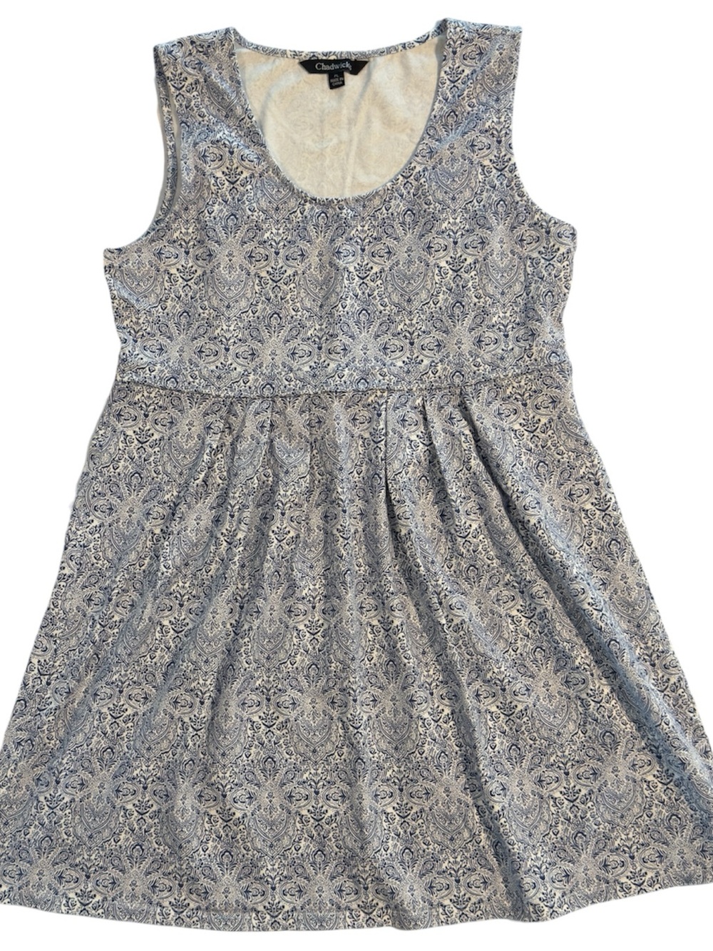 Women’s Summer Sleeveless Dress L Chadwicks Cotton Fit & Flare Blue White Floral